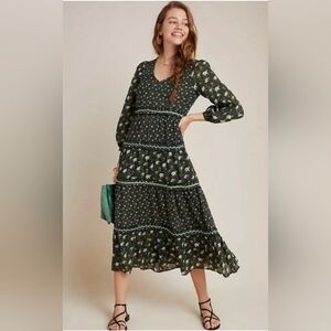 Anthropologie black floral maxi dress